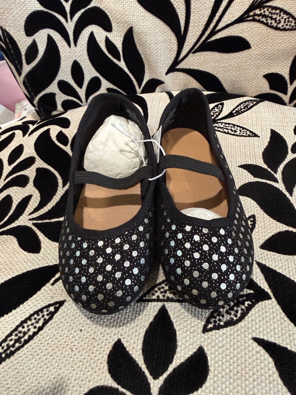 Old Navy Black Mary Jane Flats with Silver Polka Dots - Picture 1 of 5